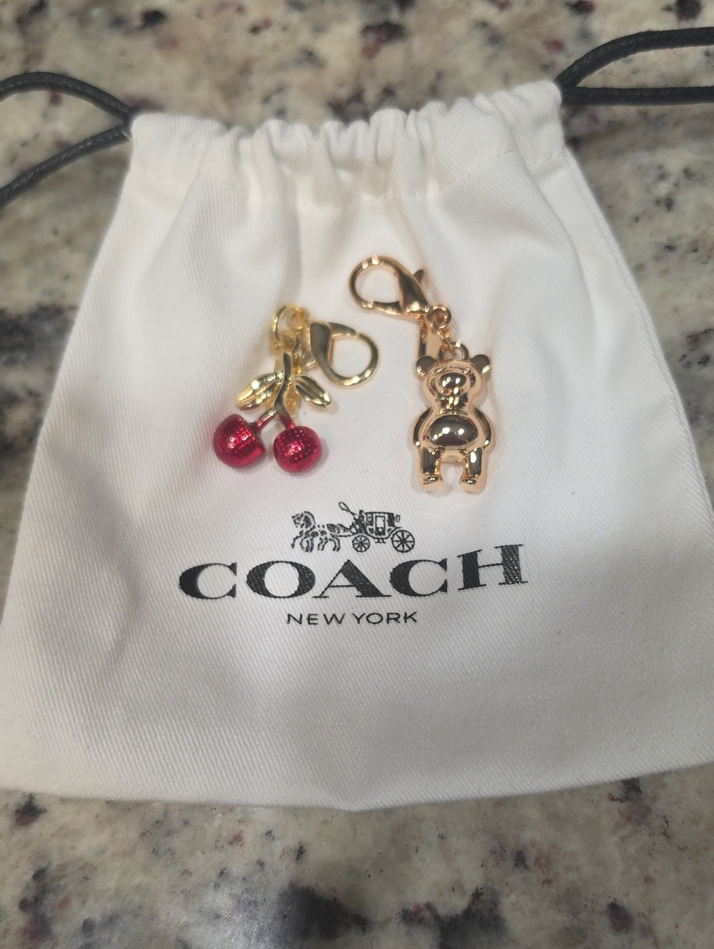 COACH Gold Bear and Red Cherry Key/Bag Charms